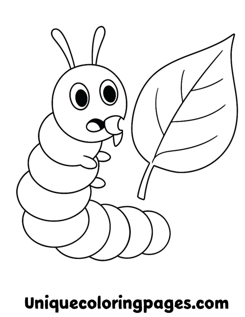 caterpillar easting leaves coloring pages